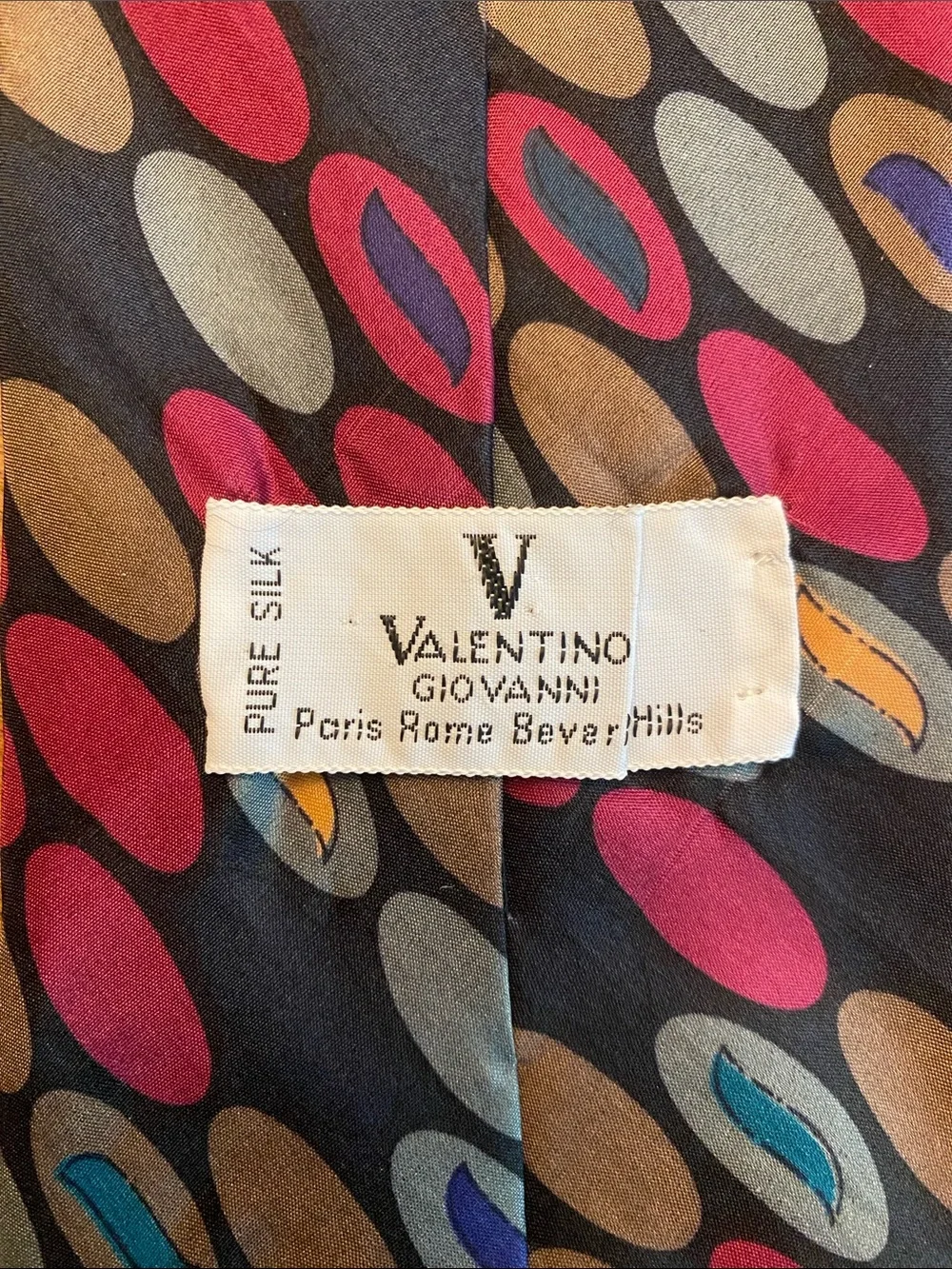 Valentino Giavonni Men's Multicolor Oval Pattern Silk Tie - Black Base